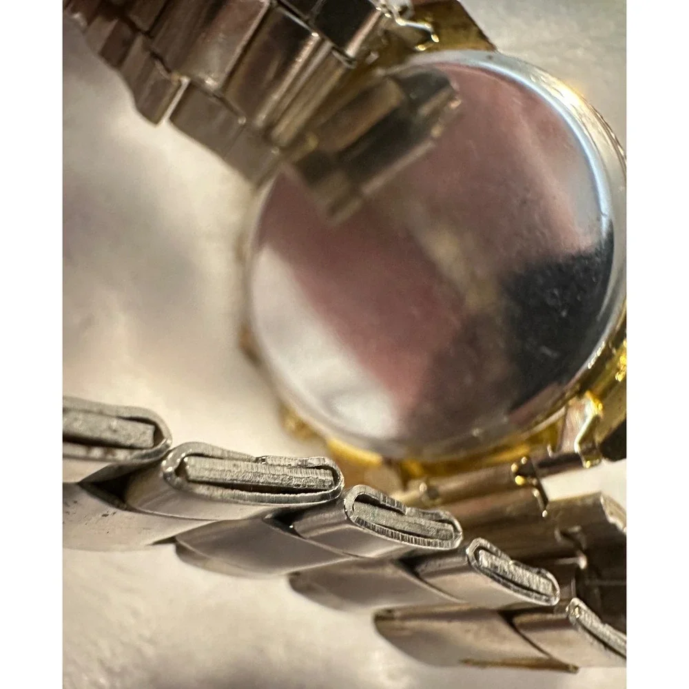 Geneva Gold Tone Rhinestone Bezel Faux‎ Chrono Quartz Analog Women's Wrist Watch
